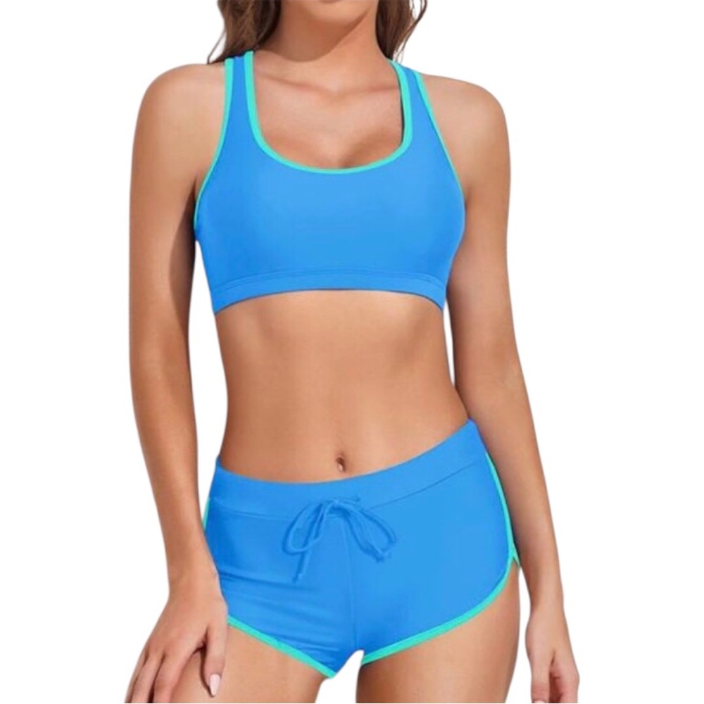Blue and Green Athletic Bikini Set